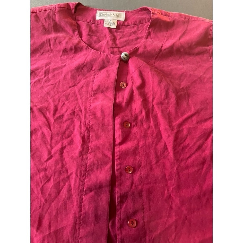 Vintage Christie and Jill Red Silk Short Sleeve Blouse Size 8 - Picture 3 of 9